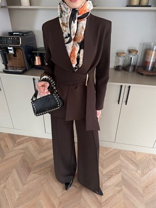 Juno Kemer Detaylı Pantolon Takım Acı Kahve (6034)