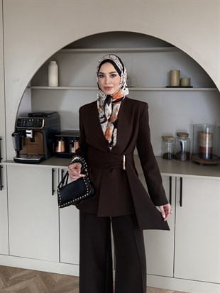 Juno Kemer Detaylı Pantolon Takım Acı Kahve (6034)