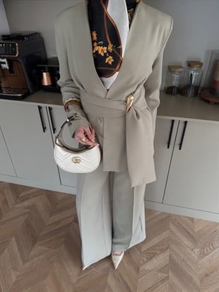 Juno Kemer Detaylı Pantolon Takım Bej (6034)