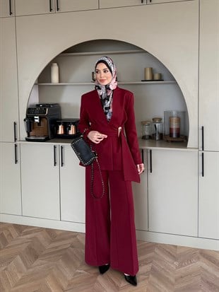 Juno Kemer Detaylı Pantolon Takım Kırmızı (6034) 