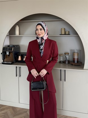 Juno Kemer Detaylı Pantolon Takım Kırmızı (6034) 