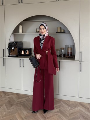 Juno Kemer Detaylı Pantolon Takım Kırmızı (6034) 