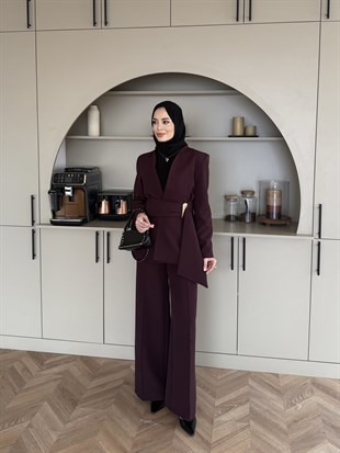 Juno Kemer Detaylı Pantolon Takım Mürdüm (6034)