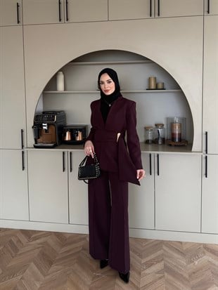 Juno Kemer Detaylı Pantolon Takım Mürdüm (6034)