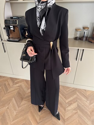 Juno Kemer Detaylı Pantolon Takım Siyah (6034)
