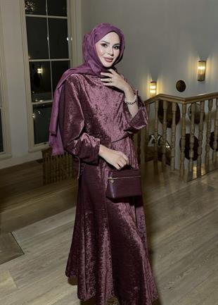 Kadife Etekli Takım Bordo