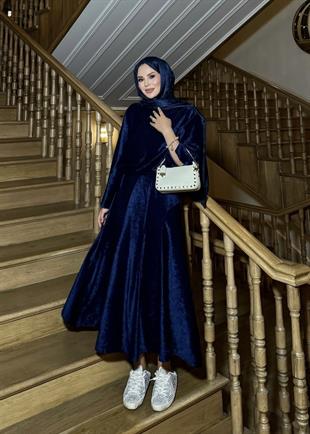 Kadife Etekli Takım Lacivert