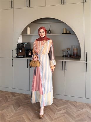 Kalinka Yandan Bağlamalı Şifon Elbise Oranj (26069)