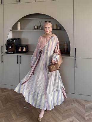 Kalinka Yandan Bağlamalı Şifon Elbise Pembe (26069)