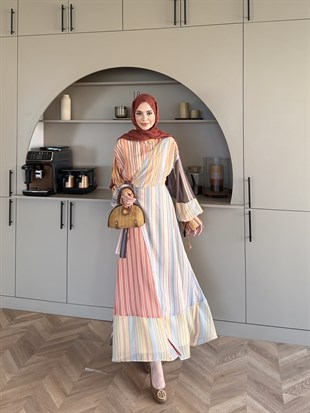 Kalinka Yandan Bağlamalı Şifon Elbise Oranj (26069)