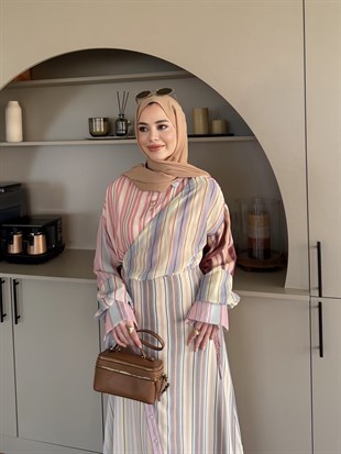 Kalinka Yandan Bağlamalı Şifon Elbise Pembe (26069)