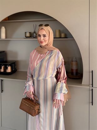 Kalinka Yandan Bağlamalı Şifon Elbise Pembe (26069)