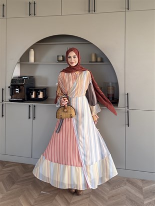 Kalinka Yandan Bağlamalı Şifon Elbise Oranj (26069)