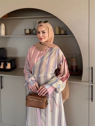 Kalinka Yandan Bağlamalı Şifon Elbise Pembe (26069)