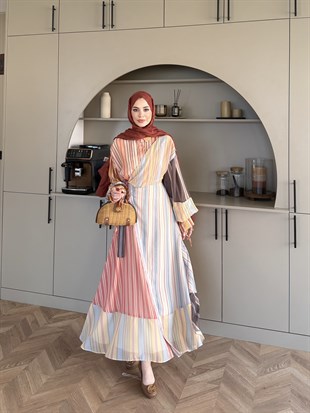 Kalinka Yandan Bağlamalı Şifon Elbise Oranj (26069)