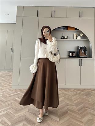 Kalp Düğmeli Angora Hırka Bej