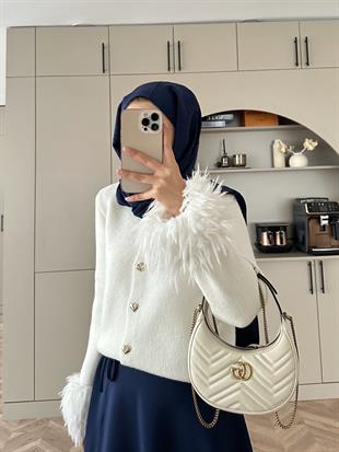 Kalp Düğmeli Angora Hırka Beyaz