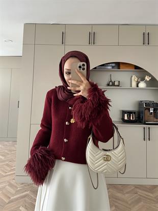 Kalp Düğmeli Angora Hırka Bordo