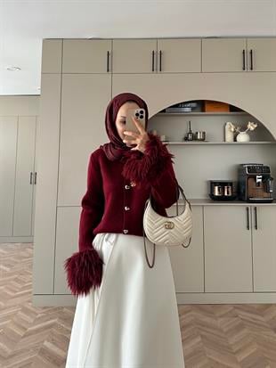 Kalp Düğmeli Angora Hırka Bordo