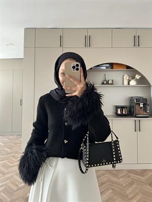 Kalp Düğmeli Angora Hırka Siyah