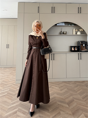 Kamran Kemerli Gömlek Elbise Acı Kahve (653)