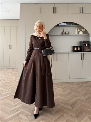 Kamran Kemerli Gömlek Elbise Acı Kahve (653)