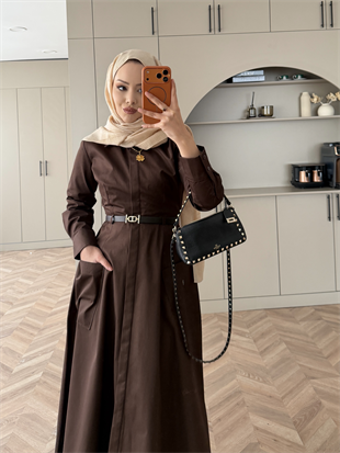 Kamran Kemerli Gömlek Elbise Acı Kahve (653)