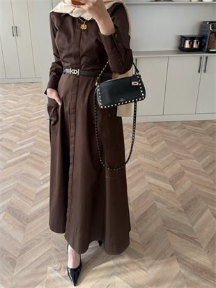 Kamran Kemerli Gömlek Elbise Acı Kahve (653)