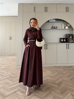 Kamran Kemerli Gömlek Elbise Bordo (653)