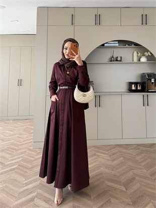 Kamran Kemerli Gömlek Elbise Bordo (653)