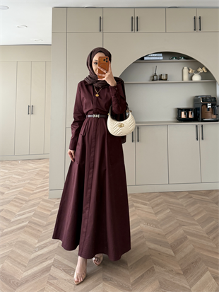 Kamran Kemerli Gömlek Elbise Bordo (653)