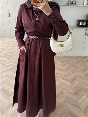 Kamran Kemerli Gömlek Elbise Bordo (653)