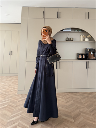 Kamran Kemerli Gömlek Elbise Lacivert (653)