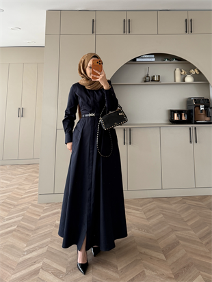 Kamran Kemerli Gömlek Elbise Lacivert (653)