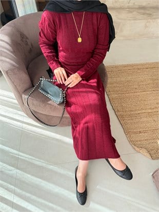 Kanyon Angora Elbise Bordo