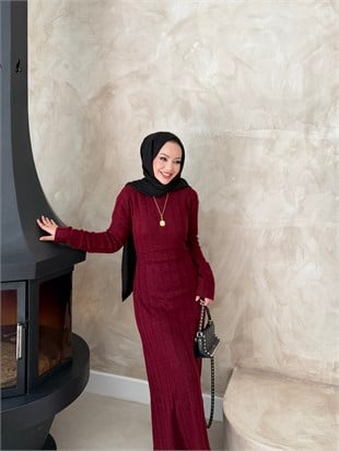 Kanyon Angora Elbise Bordo