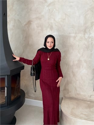 Kanyon Angora Elbise Bordo