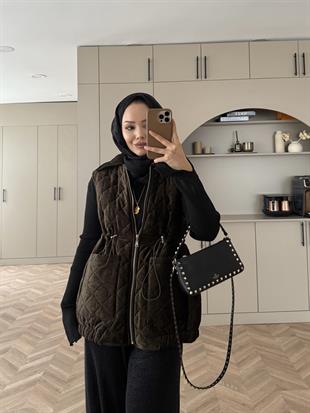 Kapiton Kadife Şişme Yelek Haki