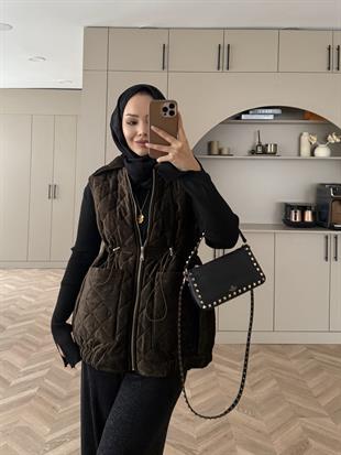 Kapiton Kadife Şişme Yelek Haki