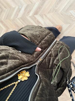 Kapiton Kadife Şişme Yelek Haki