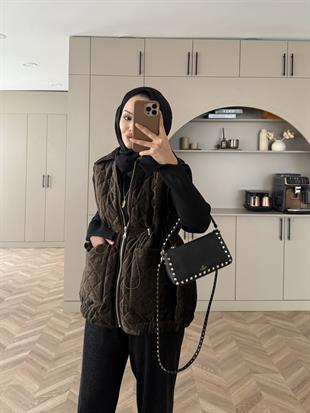 Kapiton Kadife Şişme Yelek Haki