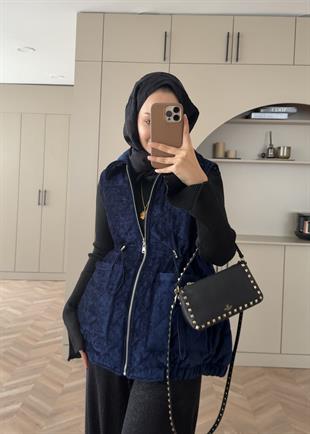 Kapitone Kadife Şişme Yelek Lacivert