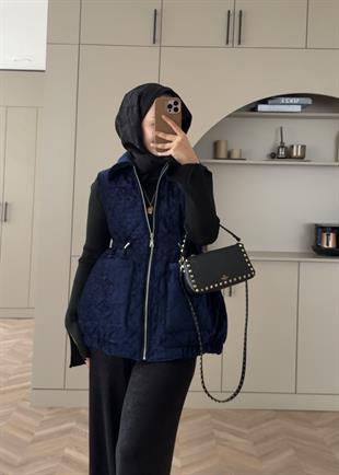 Kapitone Kadife Şişme Yelek Lacivert