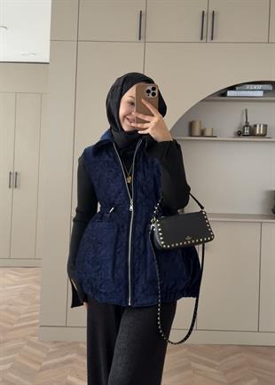 Kapitone Kadife Şişme Yelek Lacivert