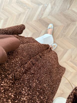 Kapüşonlu Simli Hırka Acı Kahve