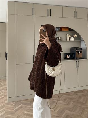 Kapüşonlu Simli Hırka Acı Kahve