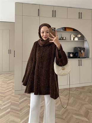 Kapüşonlu Simli Hırka Acı Kahve