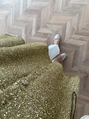 Kapüşonlu Simli Hırka Gold