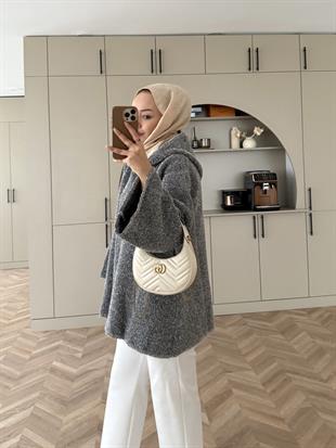 Kapüşonlu Simli Hırka Gri