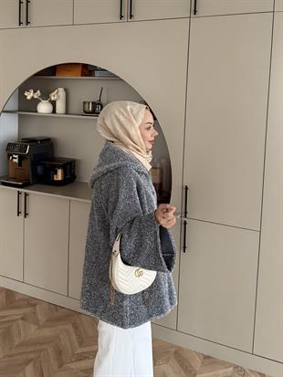 Kapüşonlu Simli Hırka Gri